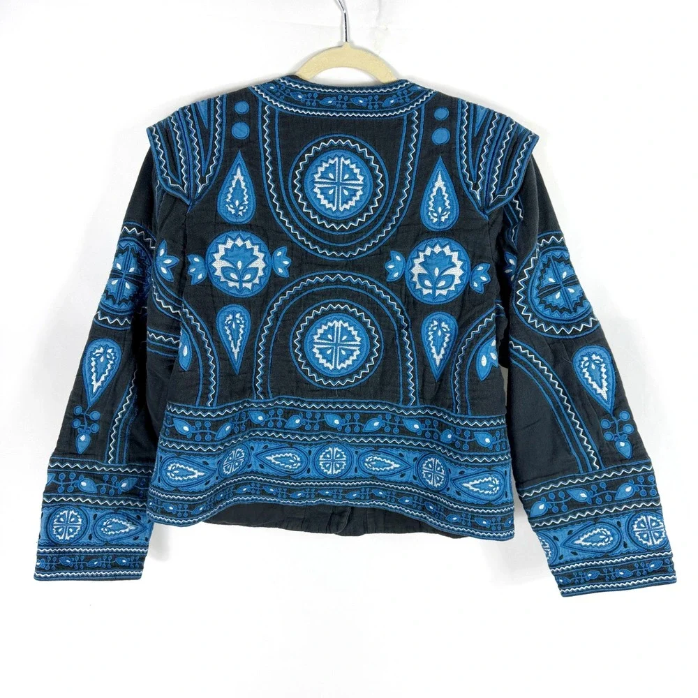 Sea New York Gael Quilted Jacket Black Blue Embroidered Paisley Boho Sz L